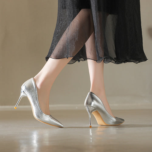 Dame Metallic Spids Hæl Hæle med Stiletto Hæl og Lak-Finish Stilla