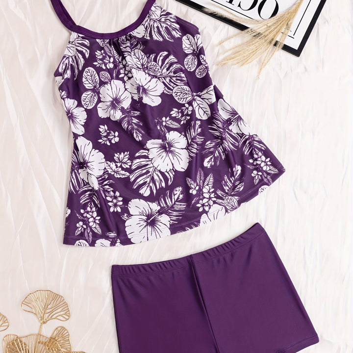 Dame Tankini med blomstret design og komfortable shorts Skovae
