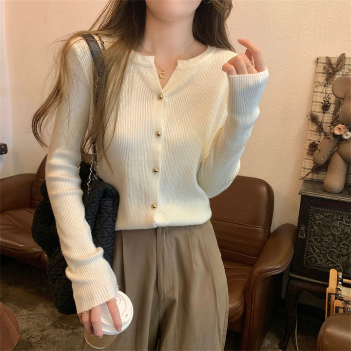 Damer Elegant Strik Cardigan med Knap Detaljer og Fin Ribbet Struktur Stilla