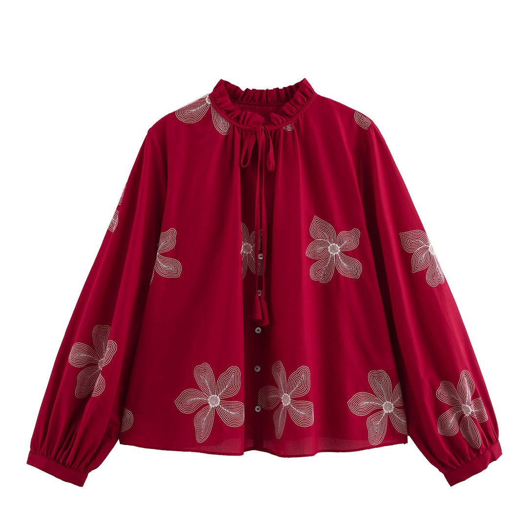 Femme Elegante Floral Broderet Bluse Stilla