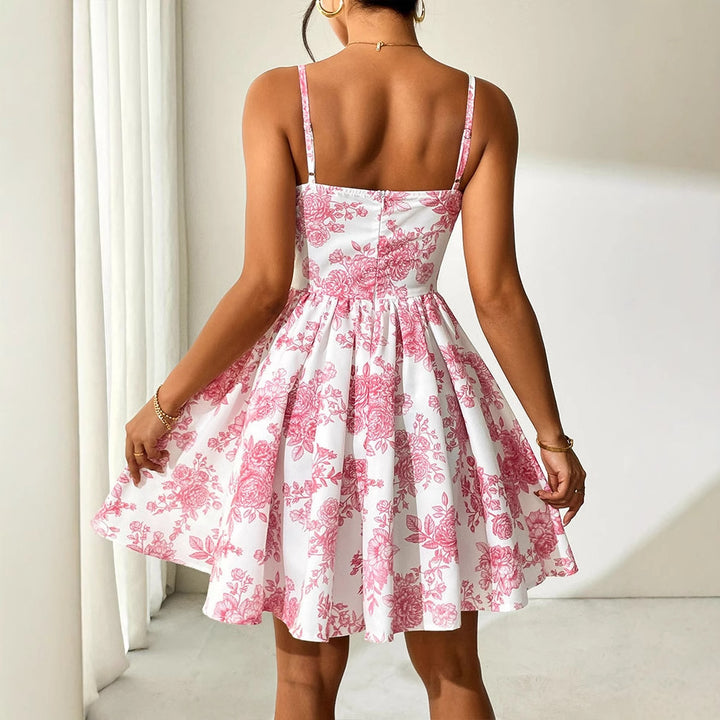 Dame blomsterkjole med corset-top og svingende skirt Skovae