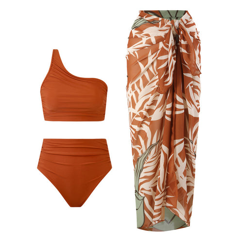 Dame bikini sæt med elegant asymmetrisk top og højtaljet trusse Skovae