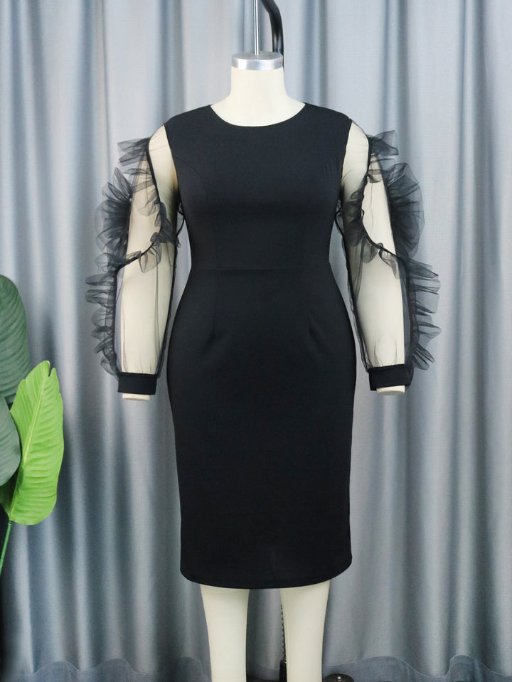 Dame pencil dress med voluminøse gennemsigtige puffærmer Skovae