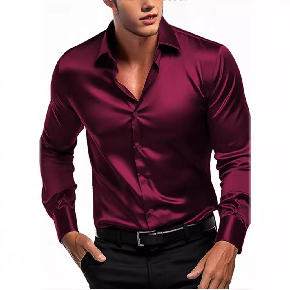 Herrer Hochglans Satin skjorte med moderne snit og elegante detaljer Stilla