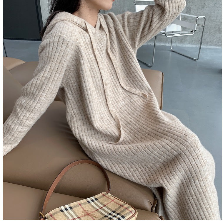 Femme Cozy Strik-Hoodie-Kjole Stilla