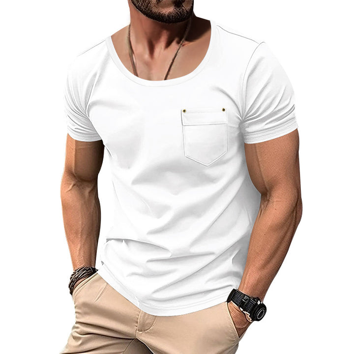 Herrer afslappet T-shirt med dyb rund halsudskæring og praktisk brystlomme Stilla