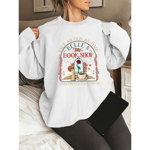 Dame sweatshirt med unikt boghandel motiv Stilla