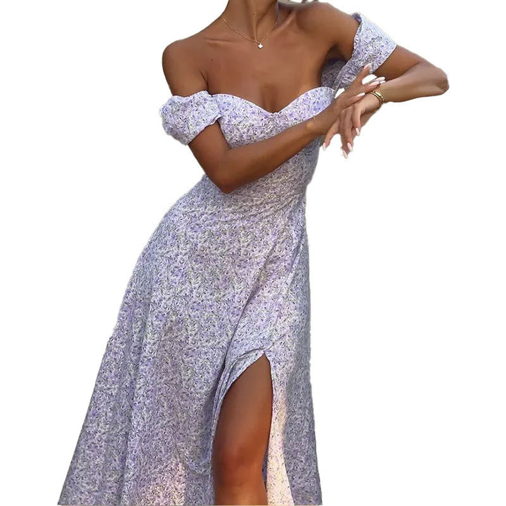 Kvinders Off-Shoulder Maxi Kjole med Romantisk Blomsterprint og Side Slid Stilla