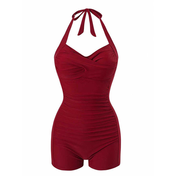 Dame Halterneck swimsuit med flatterende drapering Skovae