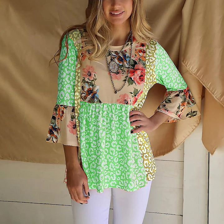 Dame modebluse i patchwork-stil Stilla