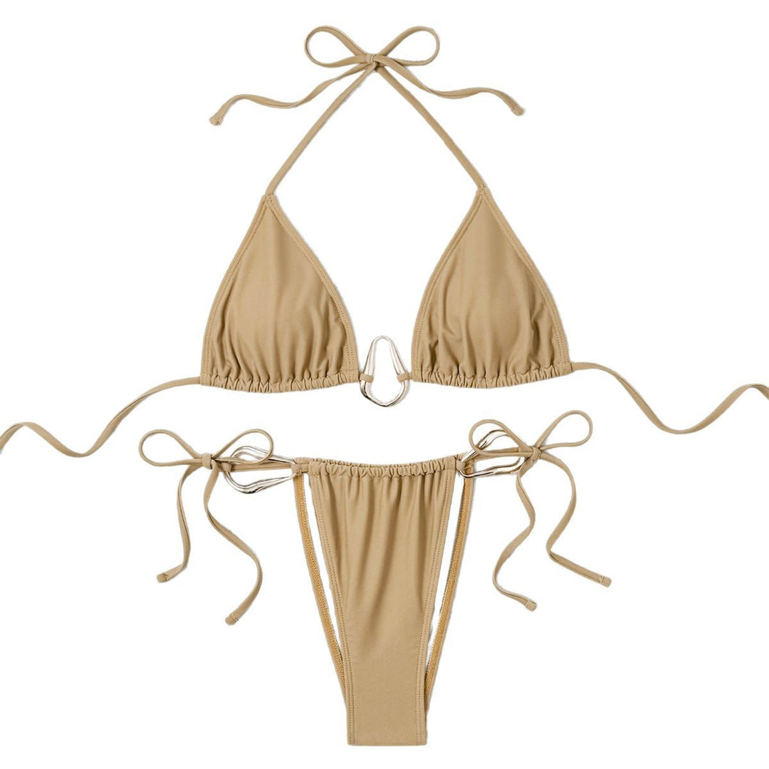 Dame Triangel-Bikini-Sæt med dekorerende ring og justerbare bånd Stilla