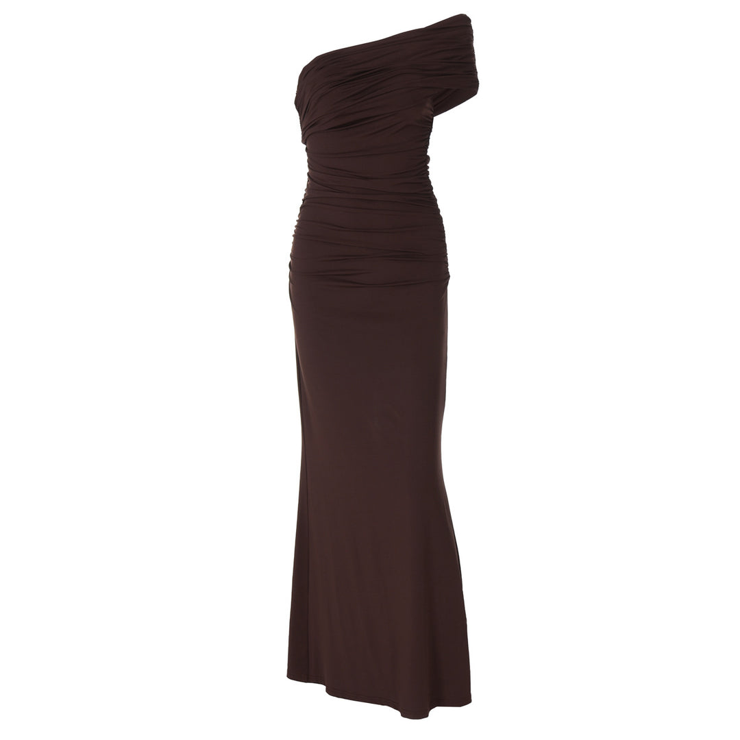Dame maxikjole med asymmetrisk overdel og elegant drapering Stilla