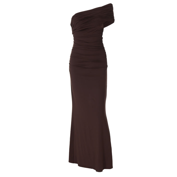 Dame Elegant maxi kjole med raffineret drapering Skovae