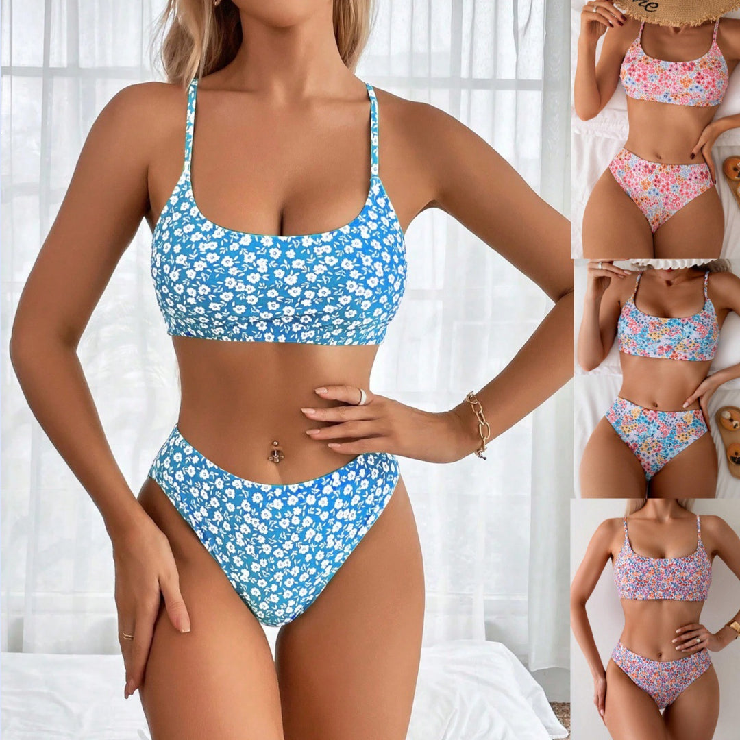 Dame Floral Print Bralette og Højtaljet-Bikini Sæt Stilla