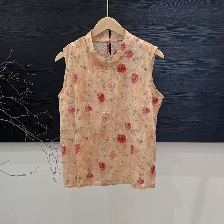 Dame Broderede Blomster Ærmeløs Bluse Stilla