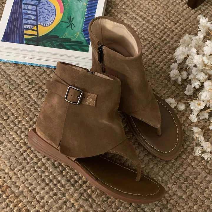 Dame Stilfulde Suede Tå hurtigt Sandaler med Justerbar Ankelrem Stilla