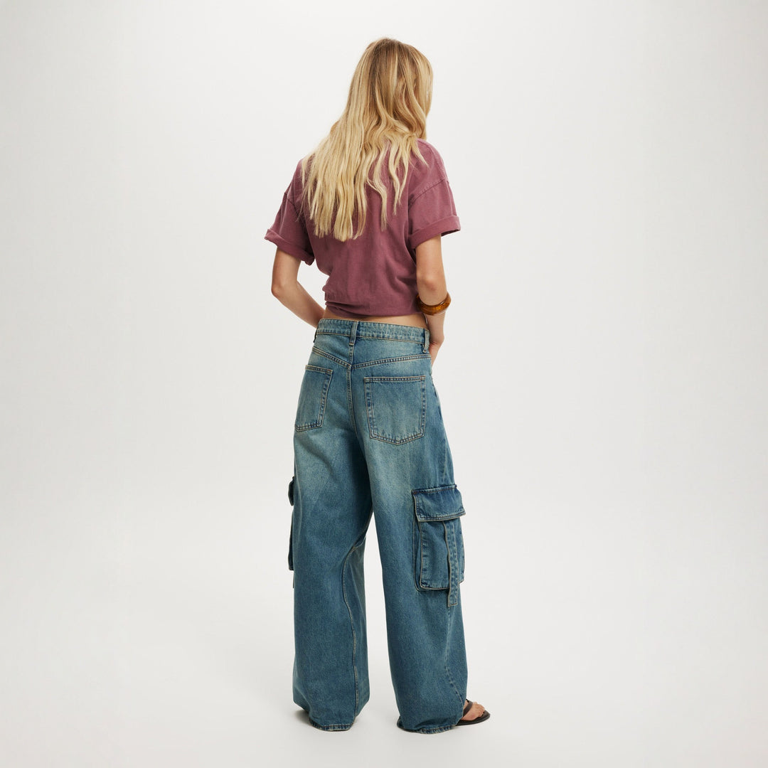 Dame afslappede Cargo-jeans i bred pasform med praktiske lommer Skovae