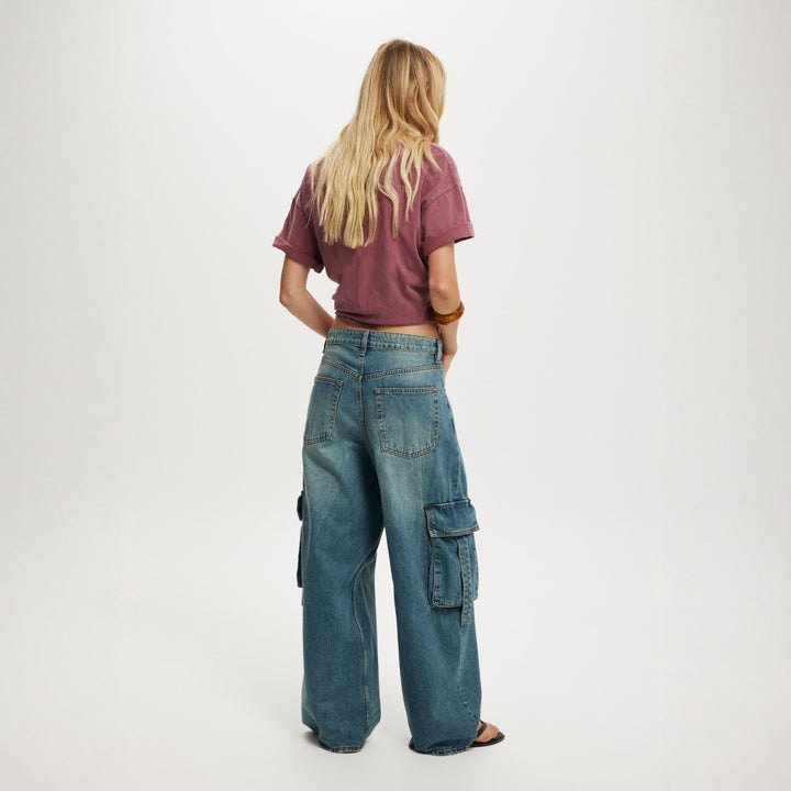 Dame afslappede Cargo-jeans i bred pasform med praktiske lommer Skovae