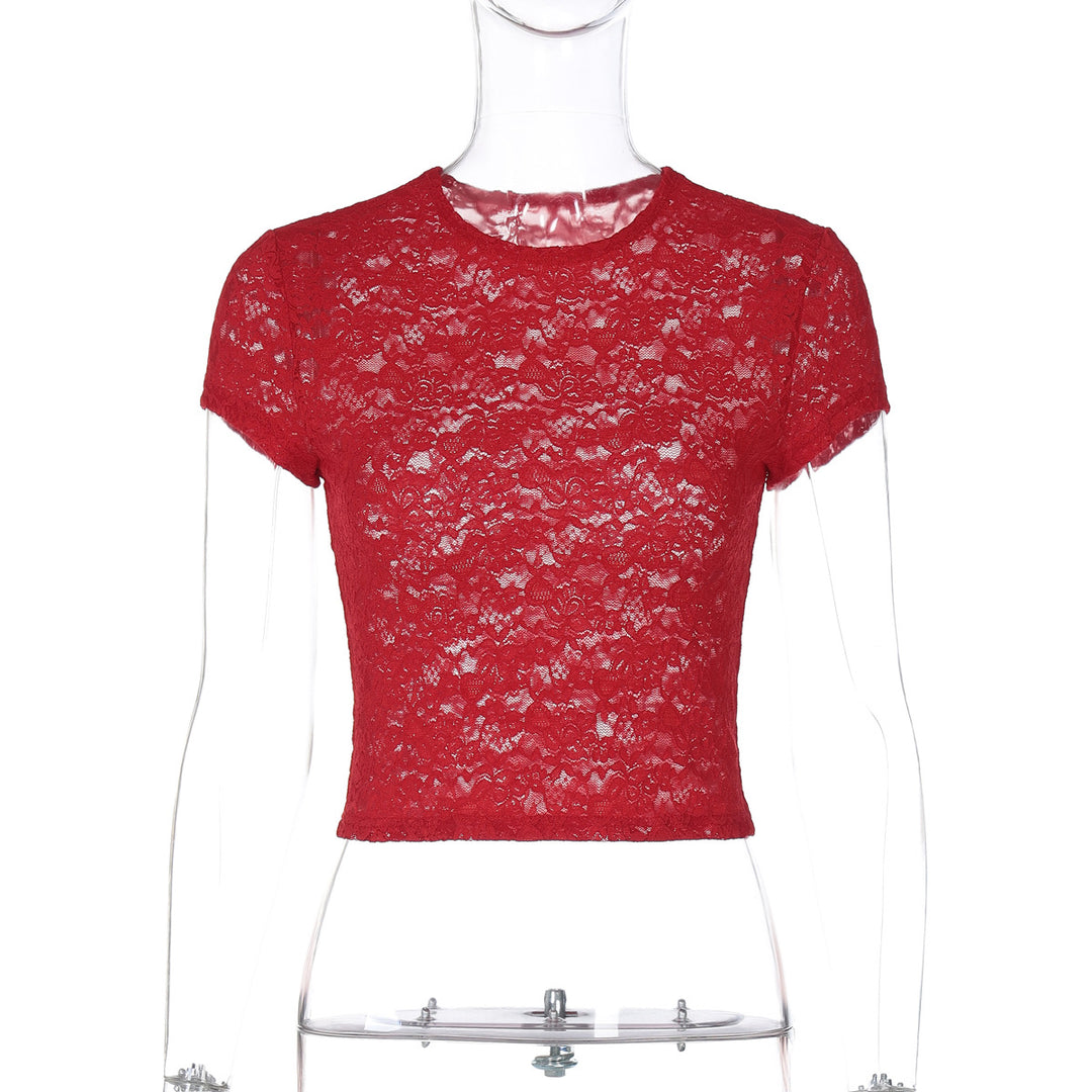 Dame spids-crop-top med delikate blomsterprint og tætsiddende design Stilla