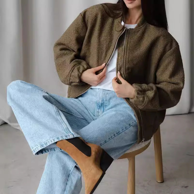 Dame overgangsjakke i varmt teddy-fleece med praktiske lommer og elastiske manchetter Stilla