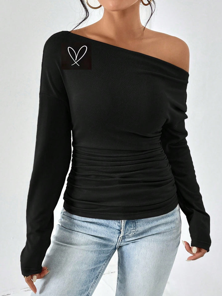 Dame Off-Shoulder Langærmet Skjorte med Rynkning Stilla