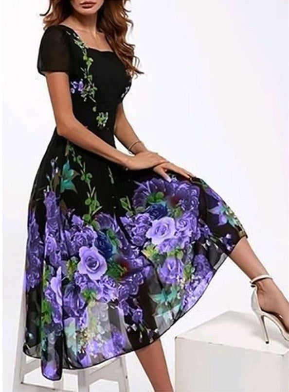 Stilla | Kortærmet Firkantet Hals Blomstret Kjole