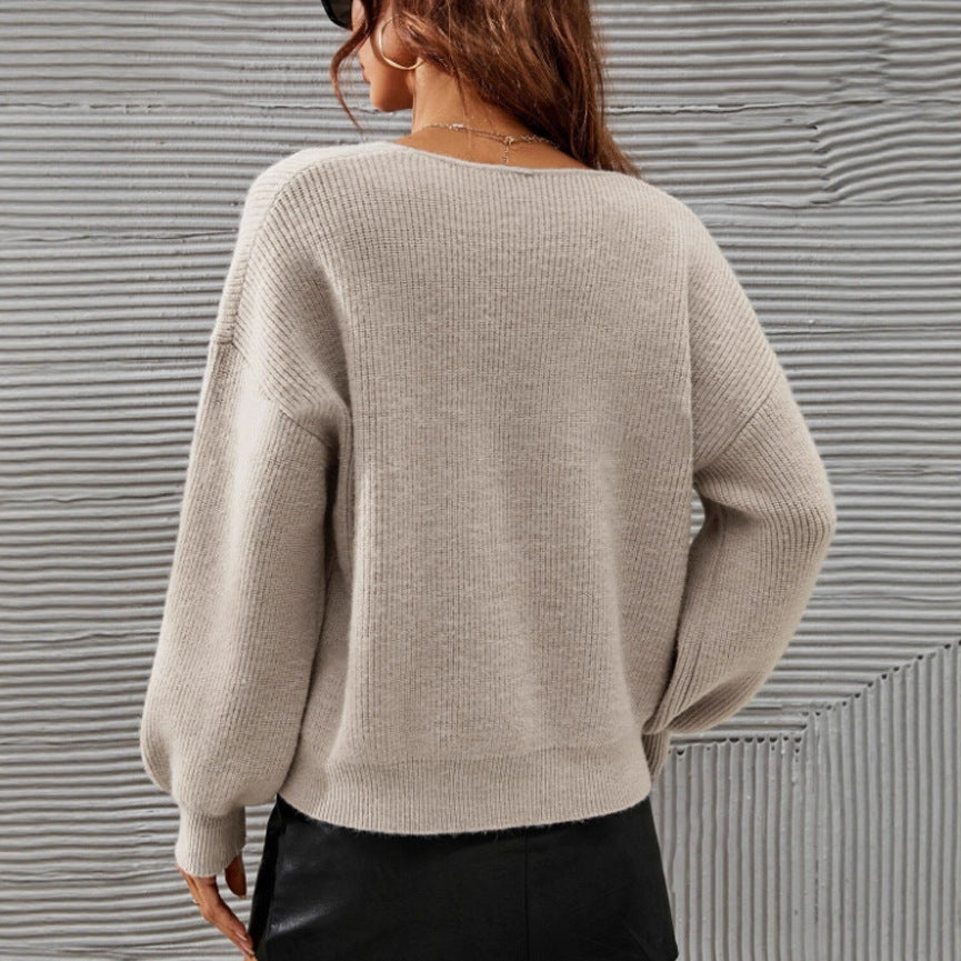 Damer V-hals sweater med en afslappet pasform og fashionable ballon ærmer Stilla