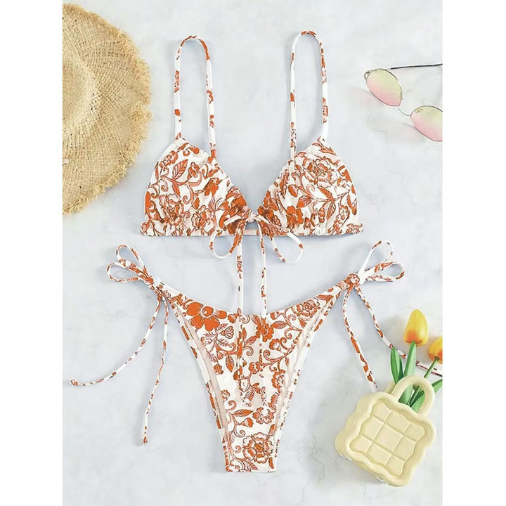 Kvinder Blomster Mønster Trekant Bikini Sæt Stilla 1750838590