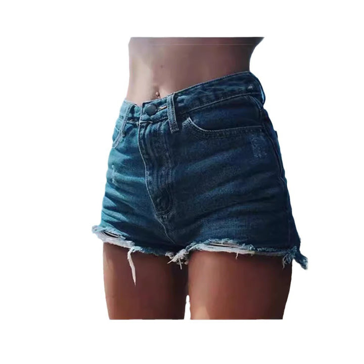 Dame Højtaljede Denim-Shorts med fransede kanter og afslappet snit Stilla