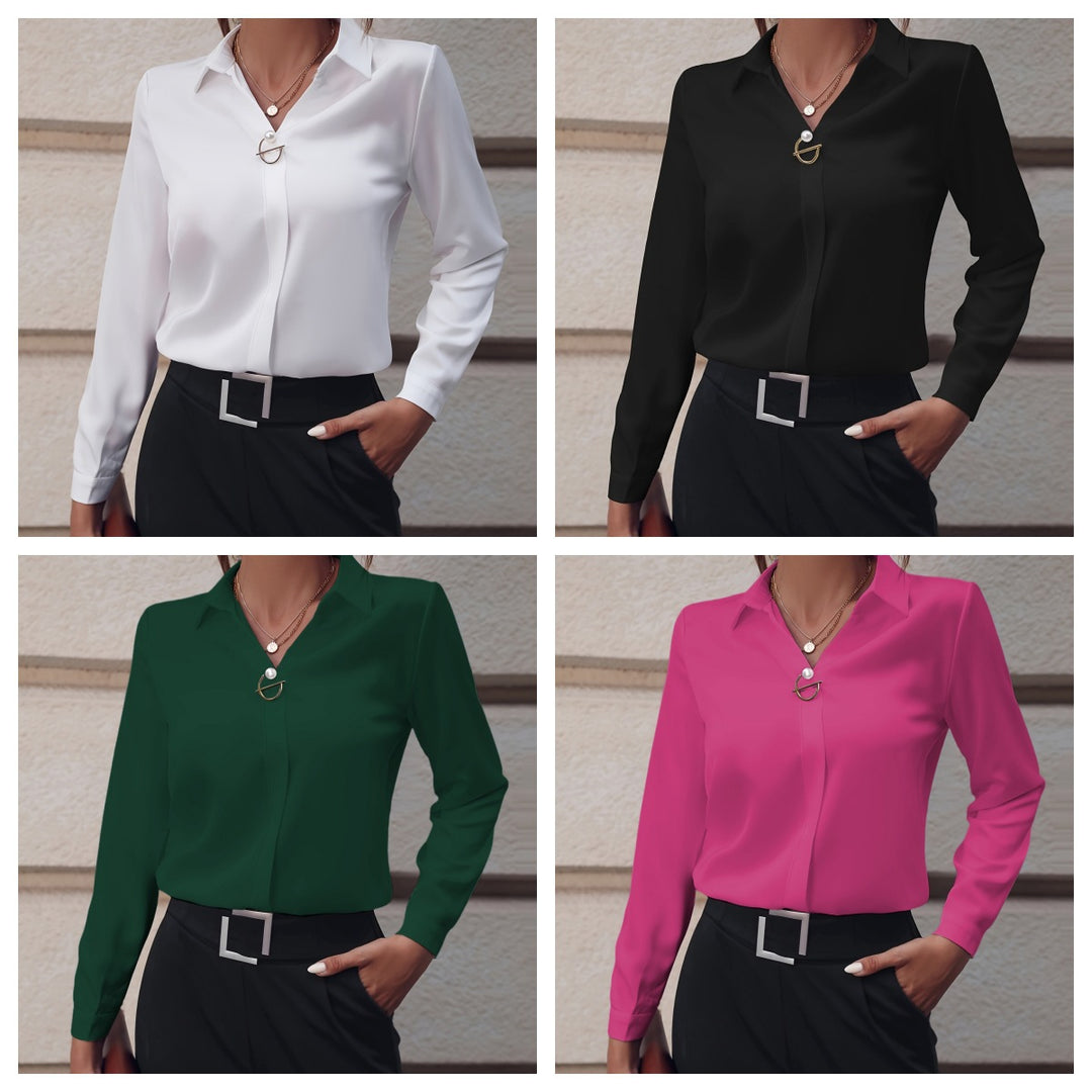Dame Elegant Bluse med smidig tekstur og detaljeret knapliste Stilla
