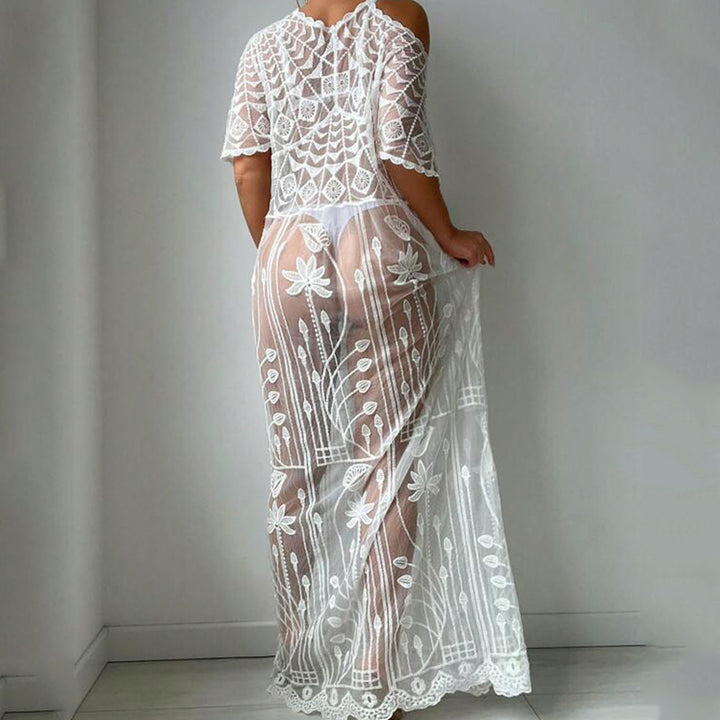 Dame gennemsigtig hækle-strandovertræk med blomster mønstre Stilla