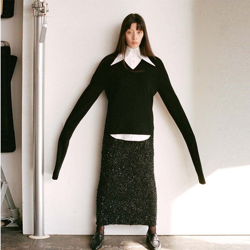 Damer Elegant og Casual Strik Sweater med V-Hals og Lange Ærmer Stilla
