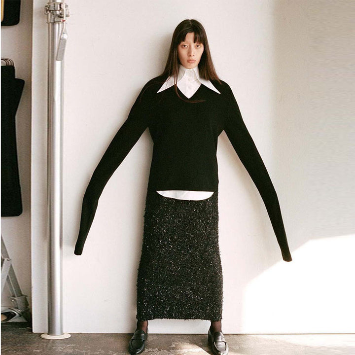 Damer Elegant og Casual Strik Sweater med V-Hals og Lange Ærmer Stilla