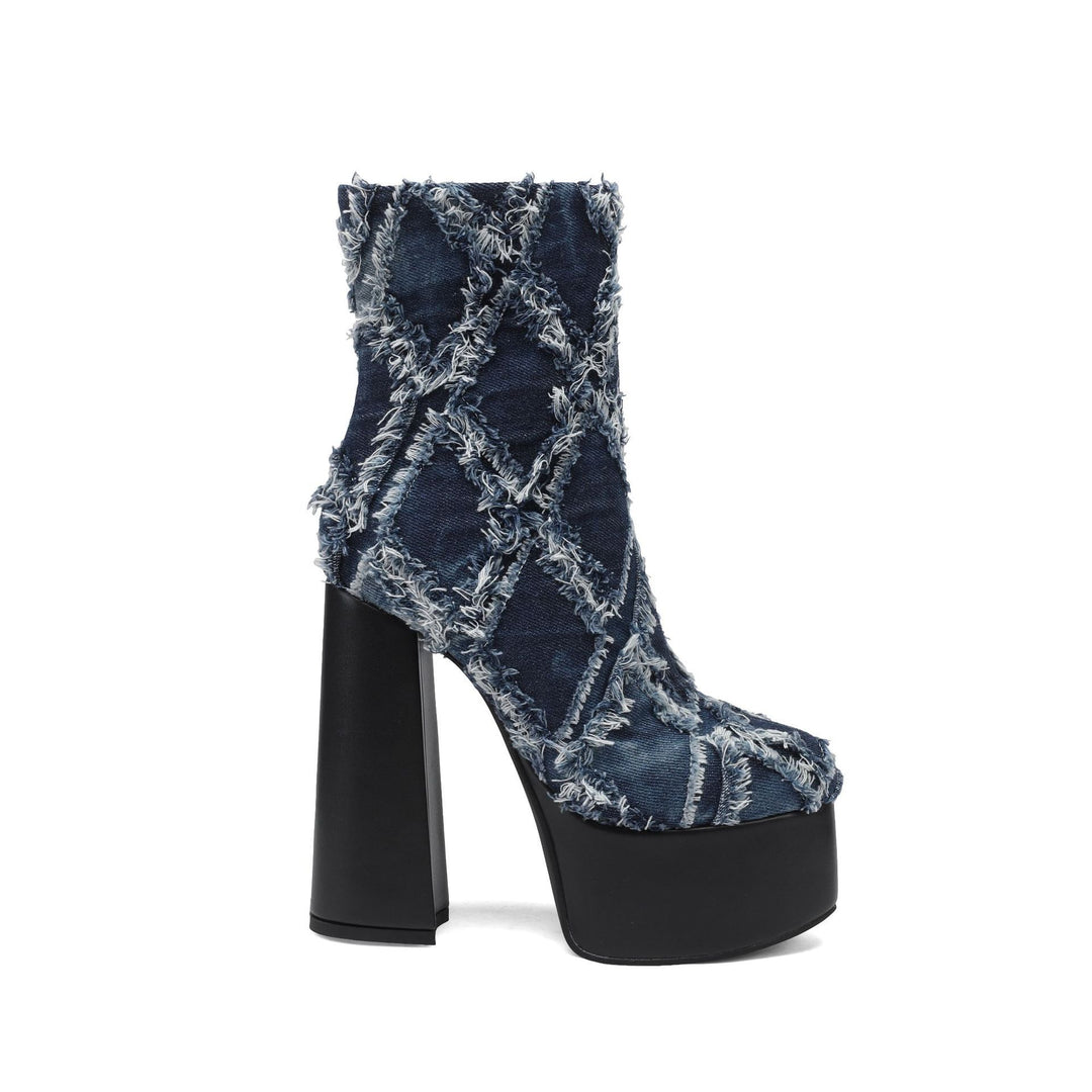 Femme High-Fashion Denim Platform Støvletter Stilla