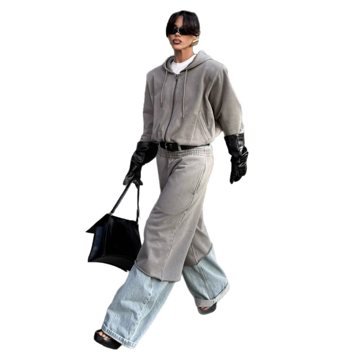Kvinders komfortable jumpsuit med hætte og vide ben Stilla