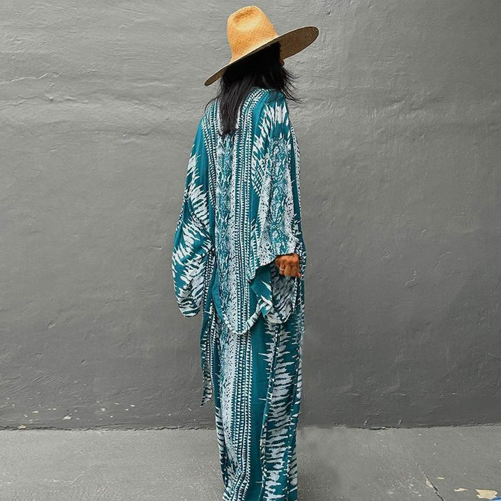 Dames Strand-Kimono med kunstnerisk Ikat-mønster og side-slids Stilla