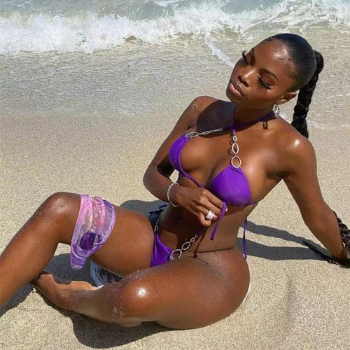 Dame Mode-forward Smykke-besat Bikini Sæt Stilla