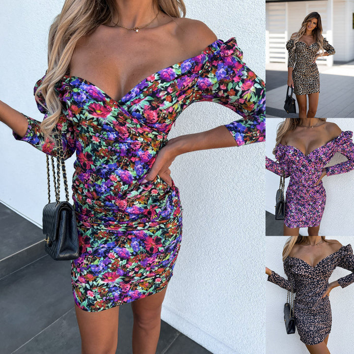 Dame Off-Shoulder Bodycon Kjole med Puffærme Stilla