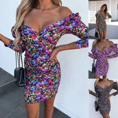 Dame Off-Shoulder Bodycon Kjole med Puffærme Stilla