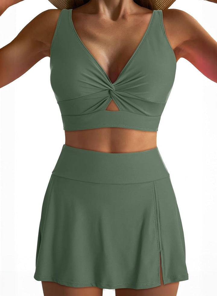 Dame sport-bikini-sæt med mod chic knude-top og elegant nederdel Skovae