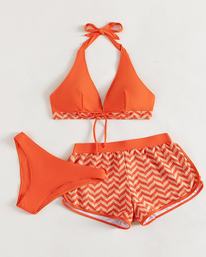Damer Stilfuld Halter-Bikini-Sæt med mønstrede shorts Stilla