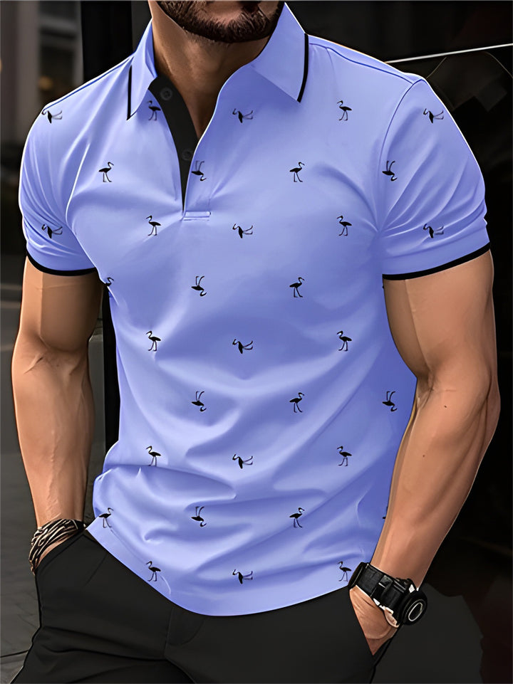 Herre poloshirt med innovativt flamingo-mønster Stilla