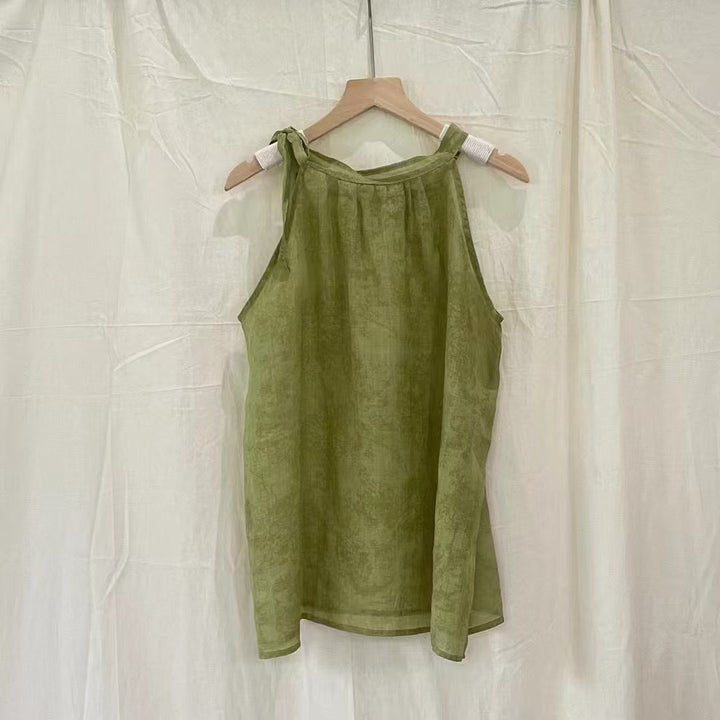 Femme Elegante ærmeløs bluse med sløjfedetalje Stilla