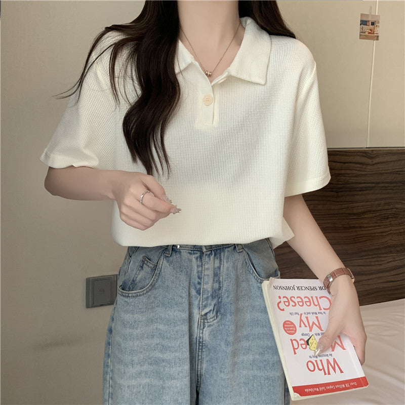 Femme Vaffelstrik Polo Top Stilla
