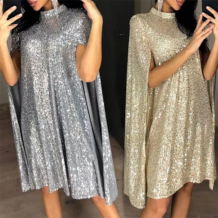 Kvinder Glitrende Cocktailkjole med elegant Cape-design Stilla