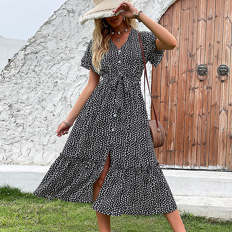 Dame Elegant Polka-Prik-Maxikjole med justerbar taljefor Stilla