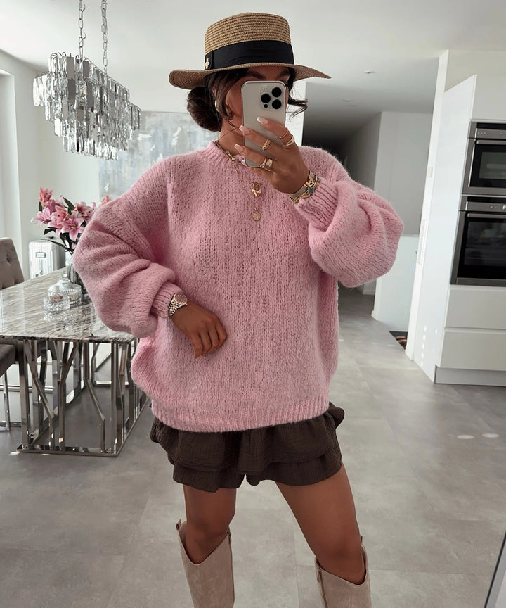 Dame luftig strikket sweater med voluminøse ærmer Stilla