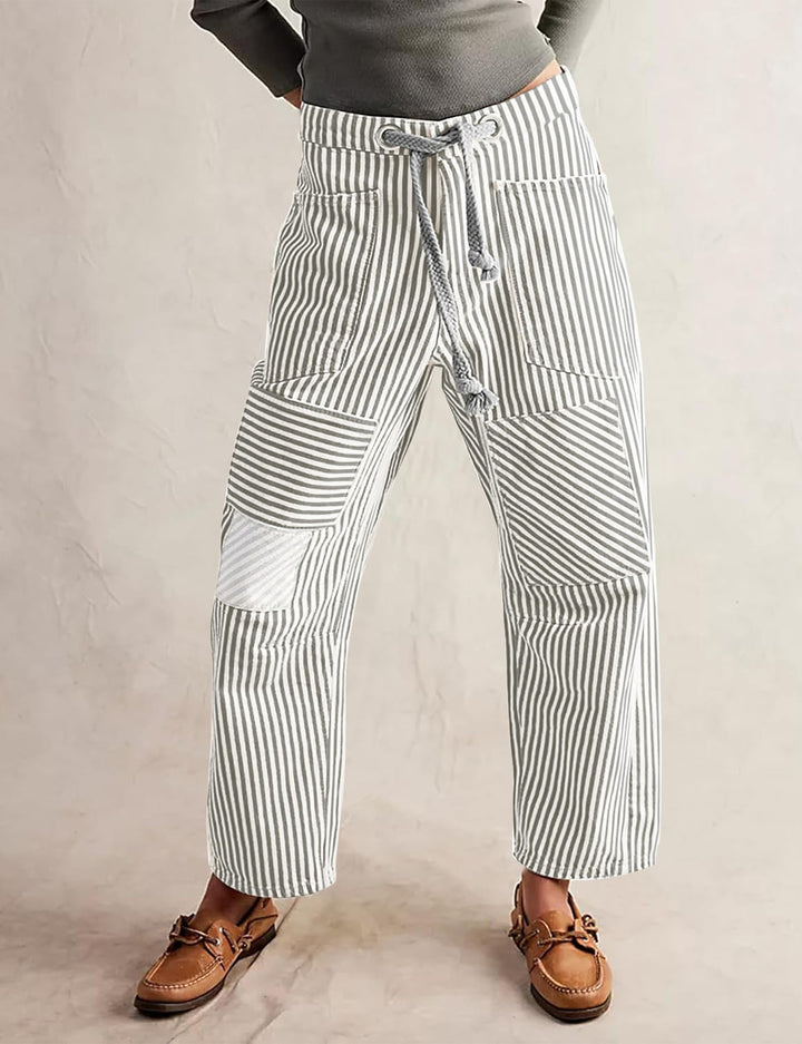 Dame Casual Stribebukser med funktionelle lommer og justerbar talje Stilla