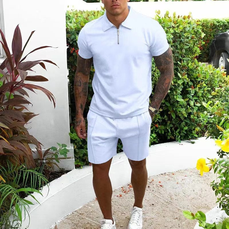 Herre fritid-zip-up polo og shorts sæt Stilla