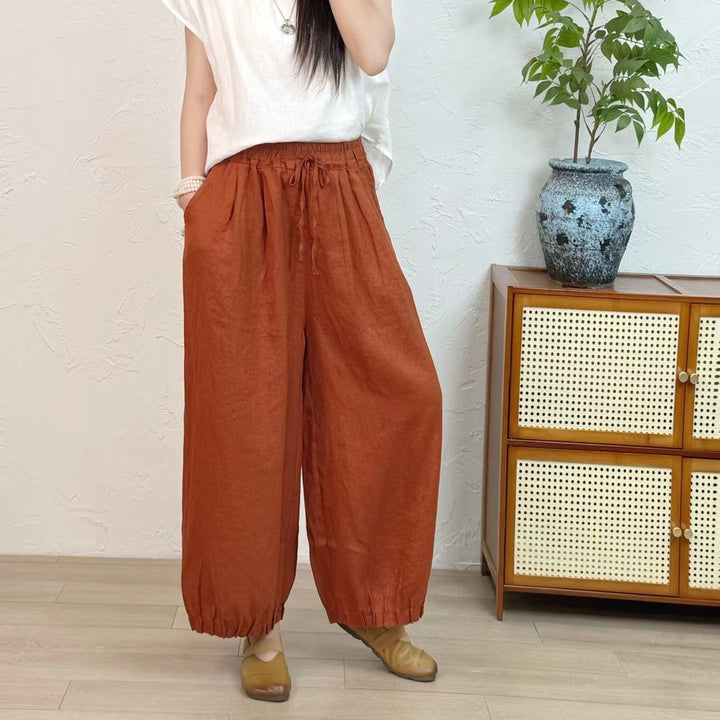 Dame Casual Højtaljede Linned-Culottes med elastiske Ankelslutninger Stilla